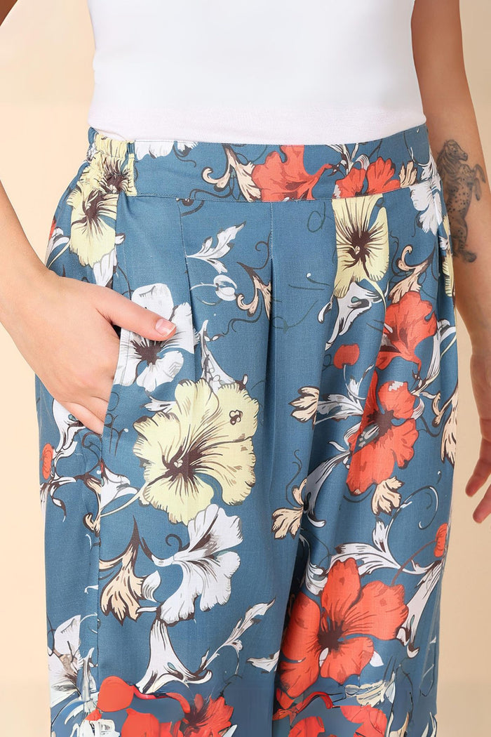 Side profile of the Sky Blue Kurti Kurta Set, highlighting the soft Polyester fabric.