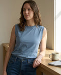 Sleeveless Combed Cotton In Blue