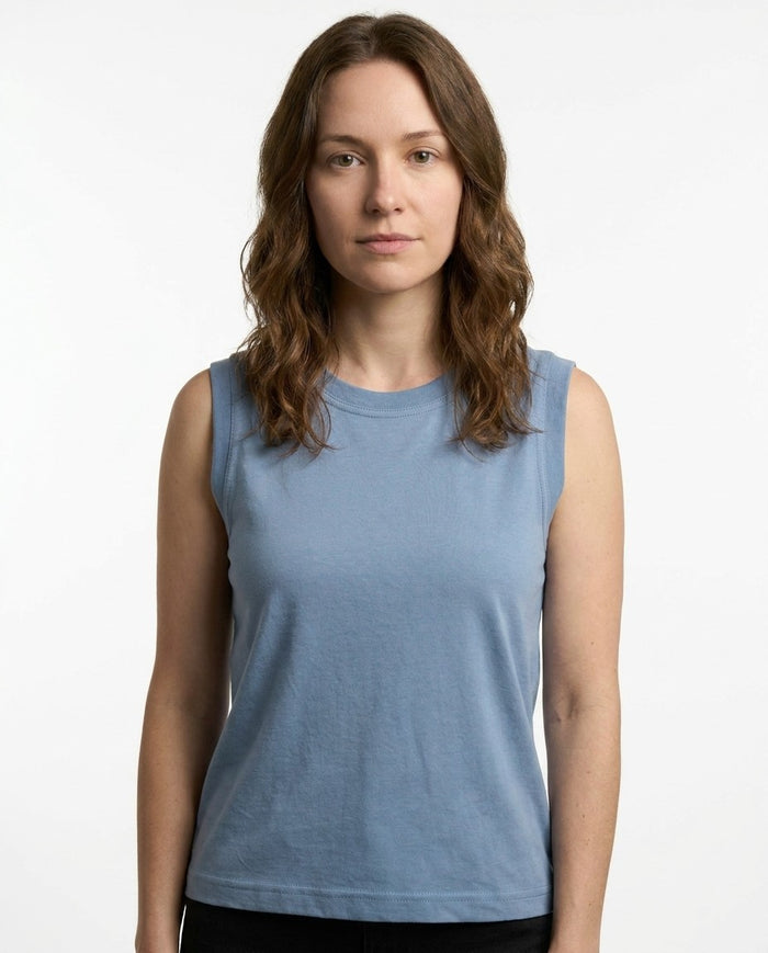 Sleeveless Combed Cotton In Blue
