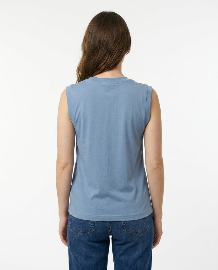 Sleeveless Combed Cotton In Blue