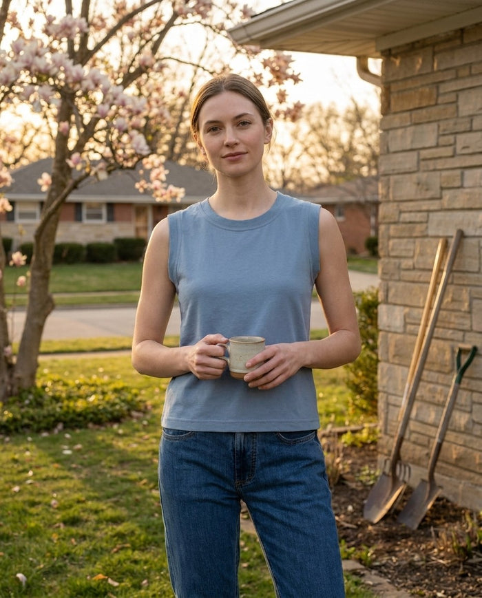 Sleeveless Combed Cotton In Blue