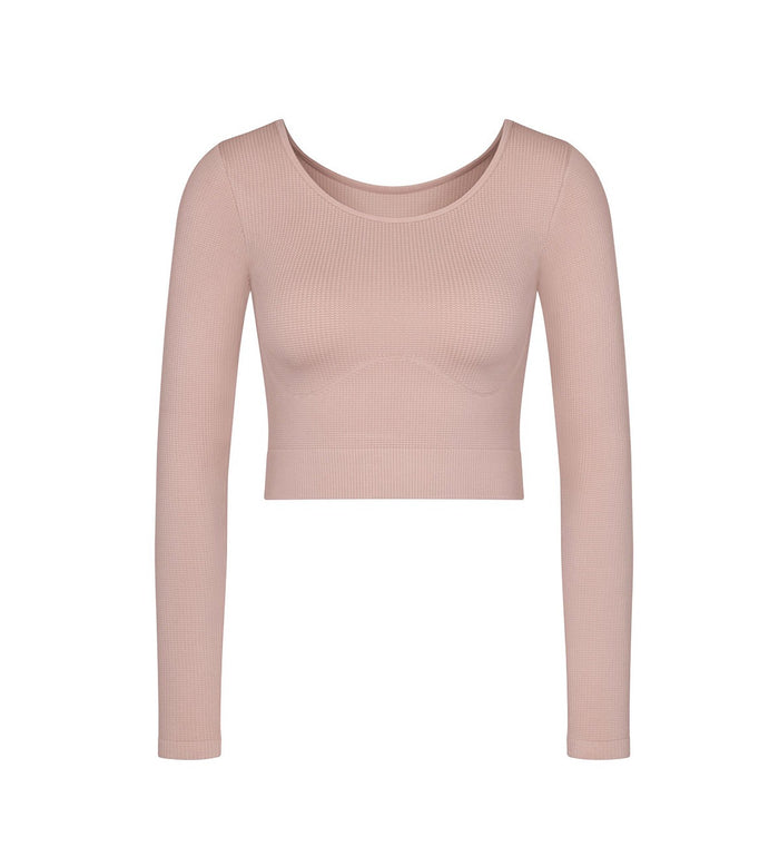 BEIGE SLOGGI EVER INFUSED ALOE CROP TOP LS