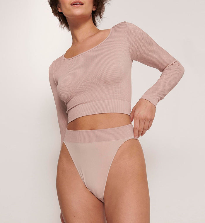 BEIGE SLOGGI EVER INFUSED ALOE CROP TOP LS