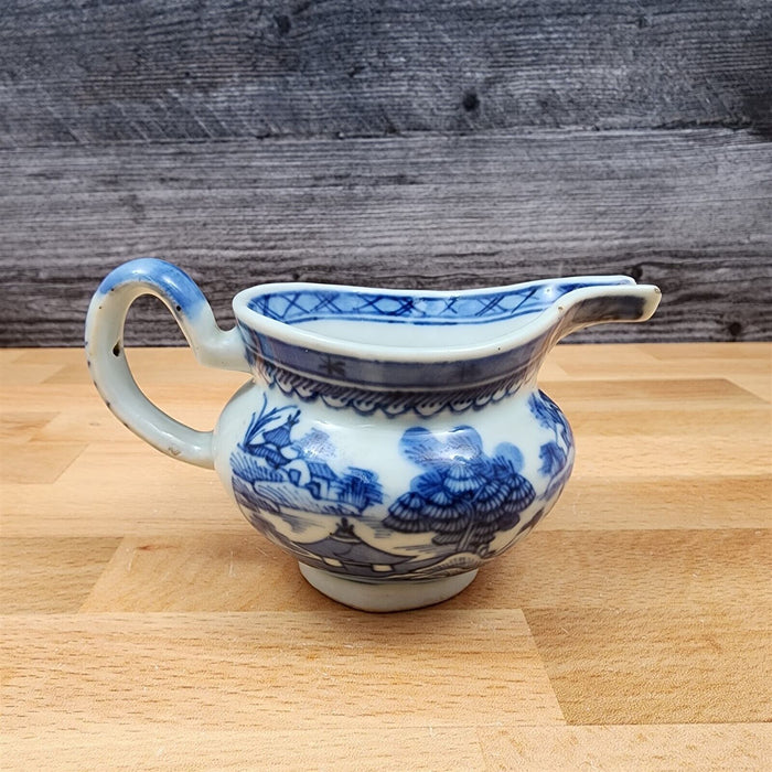 Snout-Nosed Creamer 3” By Canton Antique Chinese Export Blue White Porcelain