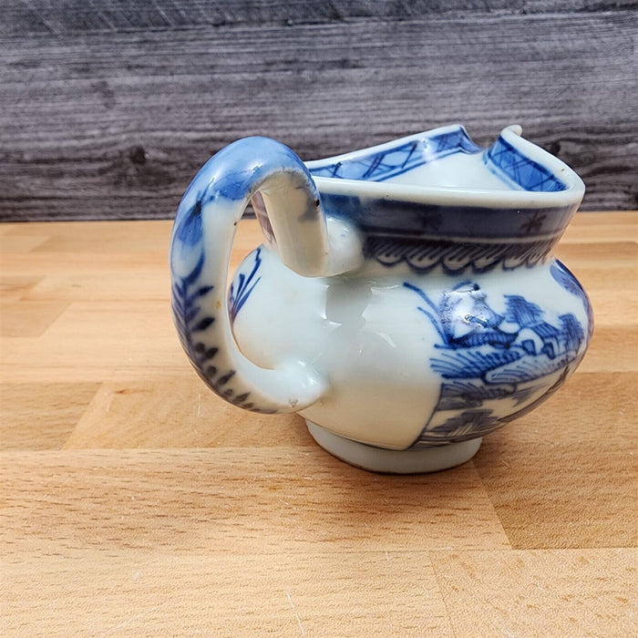 Snout-Nosed Creamer 3” By Canton Antique Chinese Export Blue White Porcelain