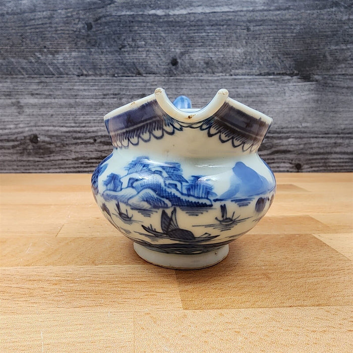 Snout-Nosed Creamer 3” By Canton Antique Chinese Export Blue White Porcelain