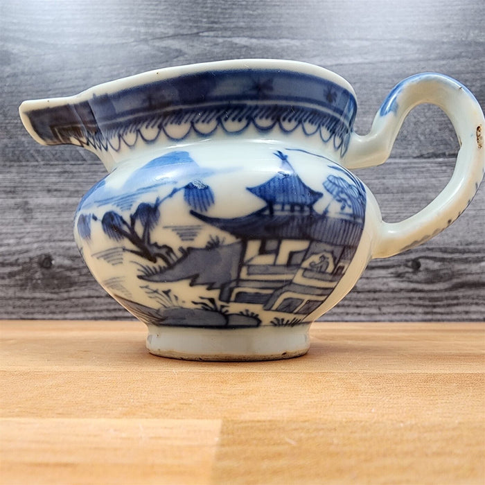 Snout-Nosed Creamer 3” By Canton Antique Chinese Export Blue White Porcelain