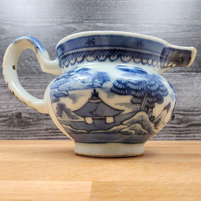 Snout-Nosed Creamer 3” By Canton Antique Chinese Export Blue White Porcelain