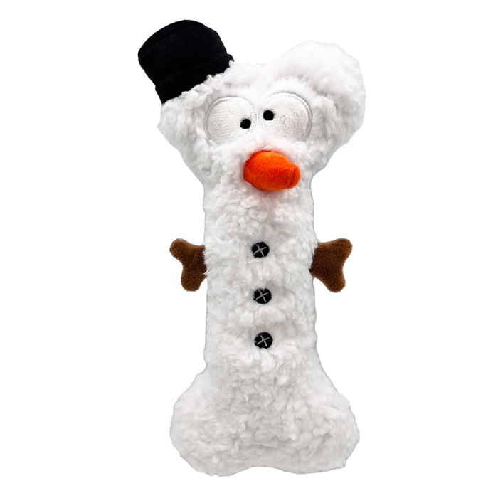 Dog with Snowman Bone on a white background.