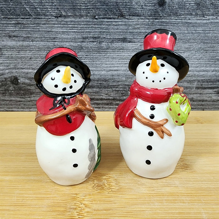 Snowman Salt Pepper Set Christmas Holiday Ceramic Blue Sky Heather Goldminc