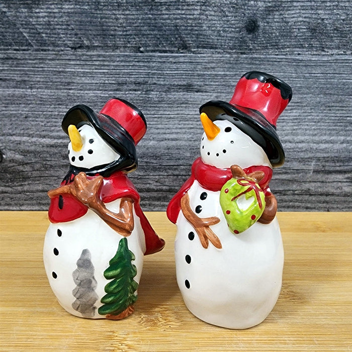 Snowman Salt Pepper Set Christmas Holiday Ceramic Blue Sky Heather Goldminc