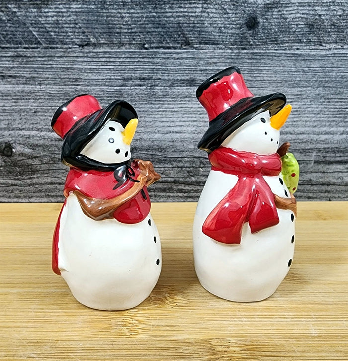 Snowman Salt Pepper Set Christmas Holiday Ceramic Blue Sky Heather Goldminc