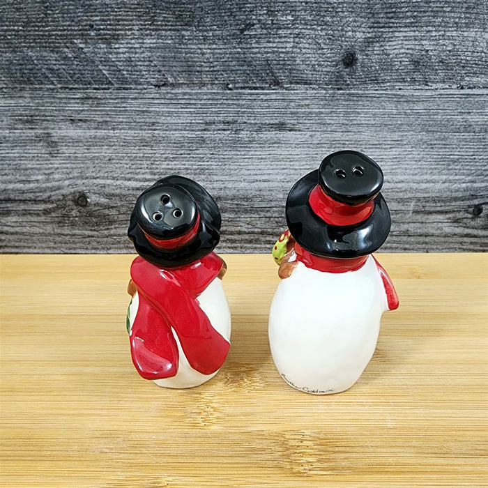 Snowman Salt Pepper Set Christmas Holiday Ceramic Blue Sky Heather Goldminc