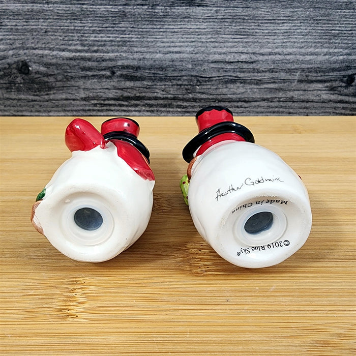 Snowman Salt Pepper Set Christmas Holiday Ceramic Blue Sky Heather Goldminc