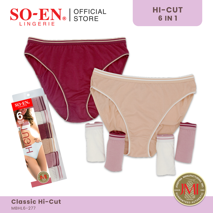 SO-EN MBHL6 Regular 6-in-1 Cotton Blend Hi-Cut Bikini Panty Set for Women