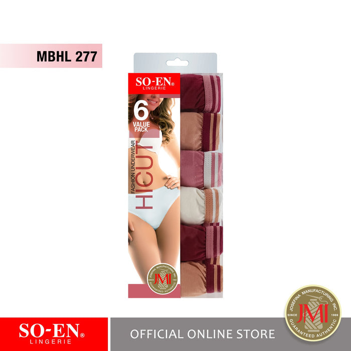 SO-EN MBHL6 Regular 6-in-1 Cotton Blend Hi-Cut Bikini Panty Set for Women