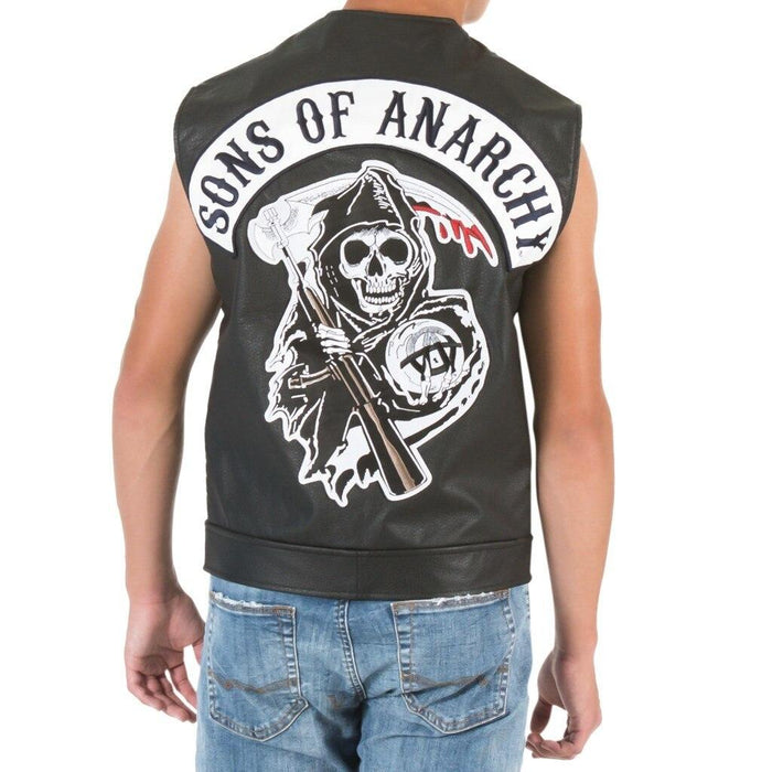 SOA Black Leather Highway Biker Vest-tvso