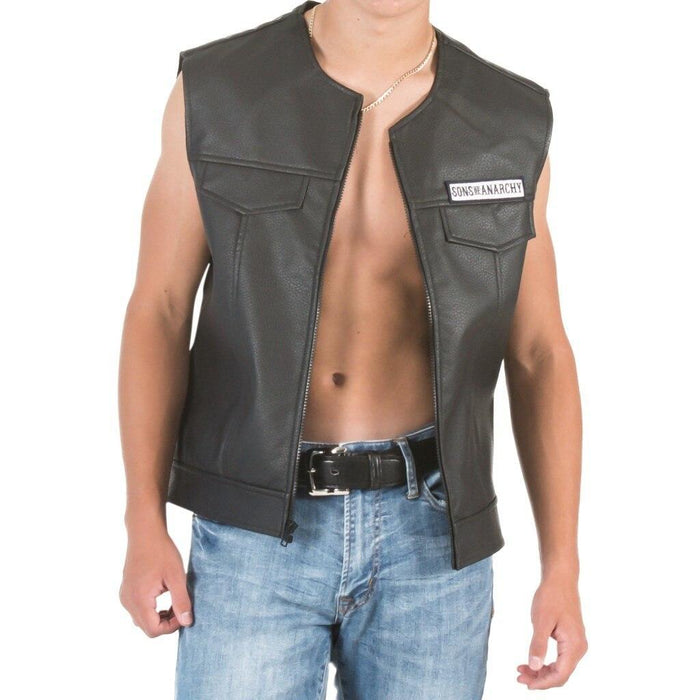 SOA Black Leather Highway Biker Vest-tvso