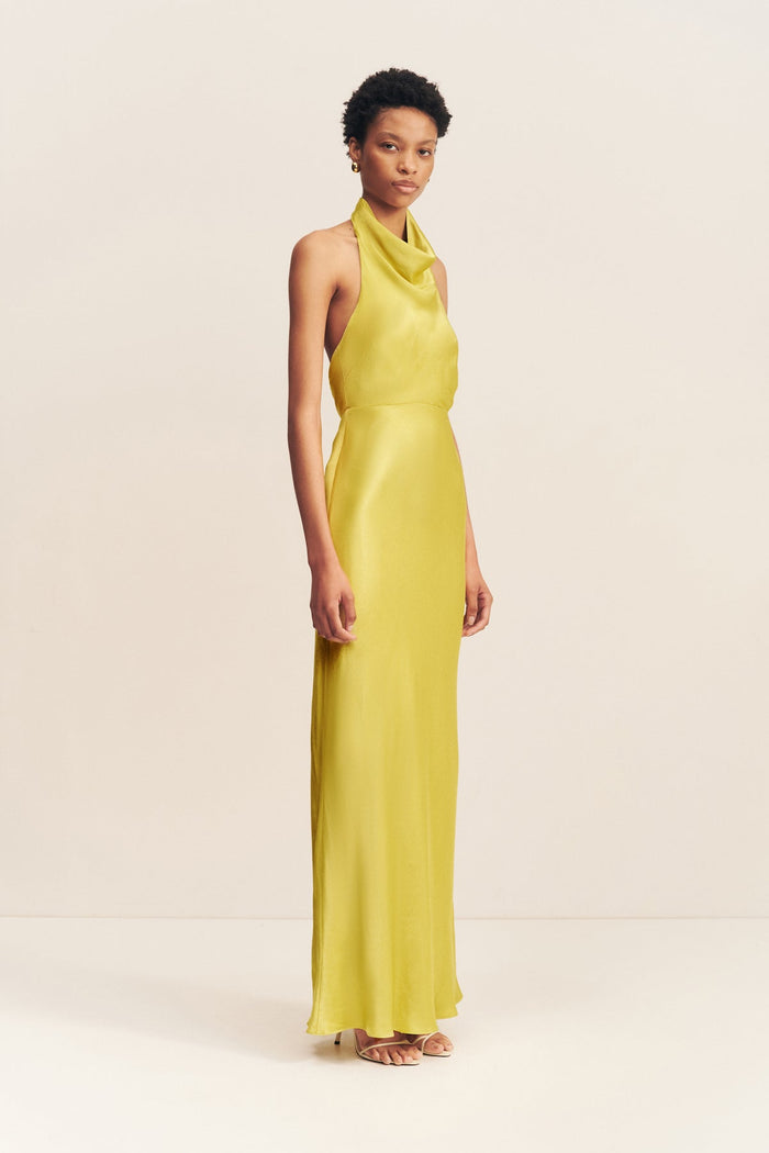Sofia high cowl open back maxi dress - lime - SODA Fashion Haus