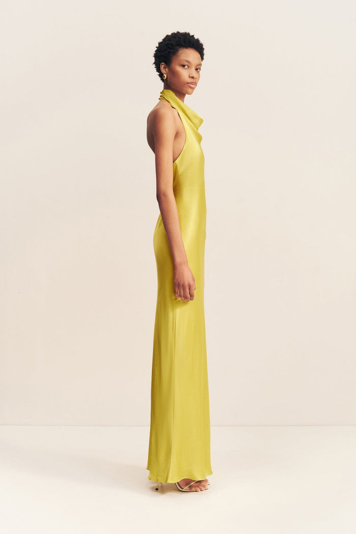 Sofia high cowl open back maxi dress - lime - SODA Fashion Haus