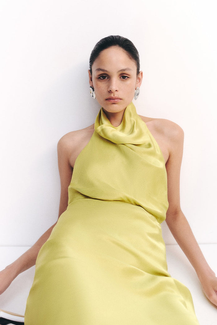Sofia high cowl open back maxi dress - lime - SODA Fashion Haus
