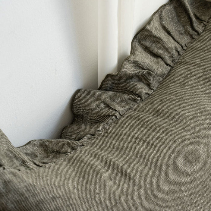 Close-up of a textured fabric with ruffled edge on a white background
