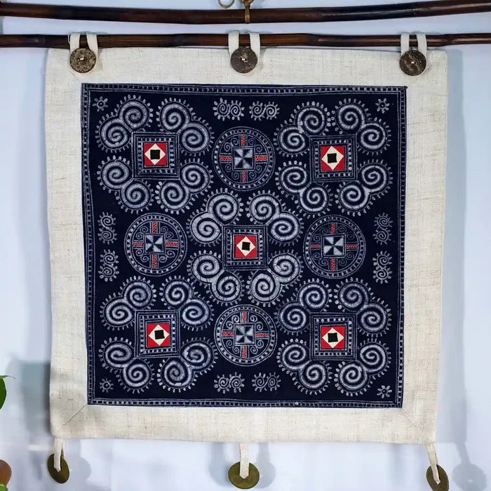 Vindigo indigo hemp batik tapestry front full view