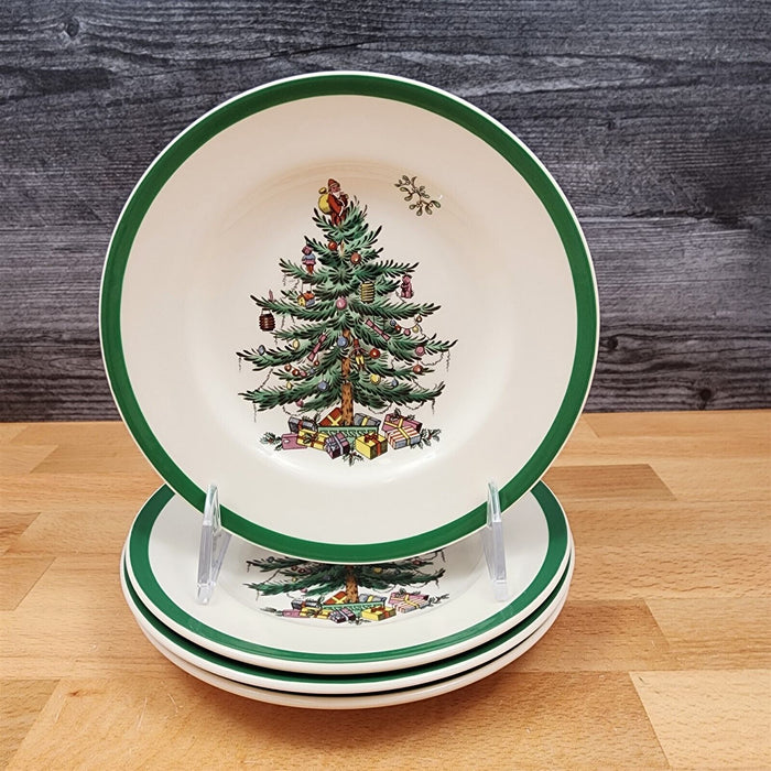 Spode England Christmas Tree Bread & Butter 4 Plates 6.5" Green Rim England