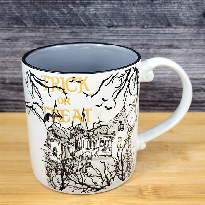 Spooky Coffee Mug Ceramic Halloween Haunted House Trick or Treat Cup Blue Sky