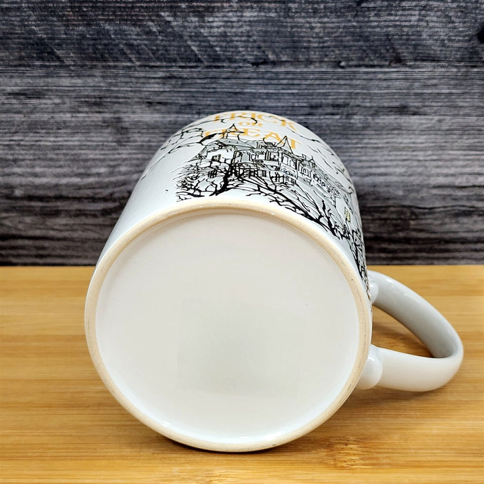 Spooky Coffee Mug Ceramic Halloween Haunted House Trick or Treat Cup Blue Sky
