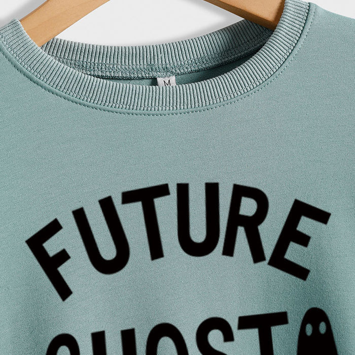 SPOT FUTURE GHOST GHOST LETTER LOOSE LONG SLEEVES PLUS SIZE SWEATSHIRT WOMAN