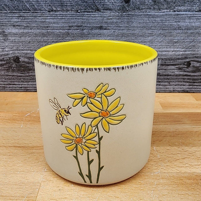 Spring Daisy Flower with Bee Canister Embossed by Blue Sky 4" Ceramic Décor Pots