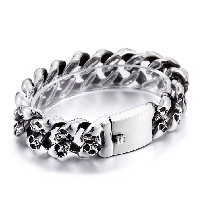 Stainless Steel Chain and Link Skulls Bangle