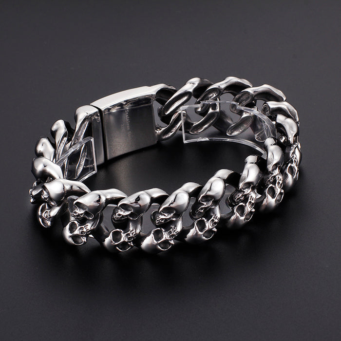 Stainless Steel Chain and Link Skulls Bangle
