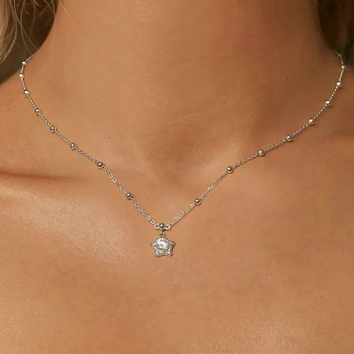 Star Brilliant Cut Moissanite Pendant Necklace 925 Silver Flower Lab Diamond Test Past D Color Gemstone Necklace