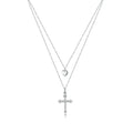 Sterling Silver 925 Cross and Heart Double Layer Pendant Necklace for Women Pave Setting CZ Simple Fine Jewelry