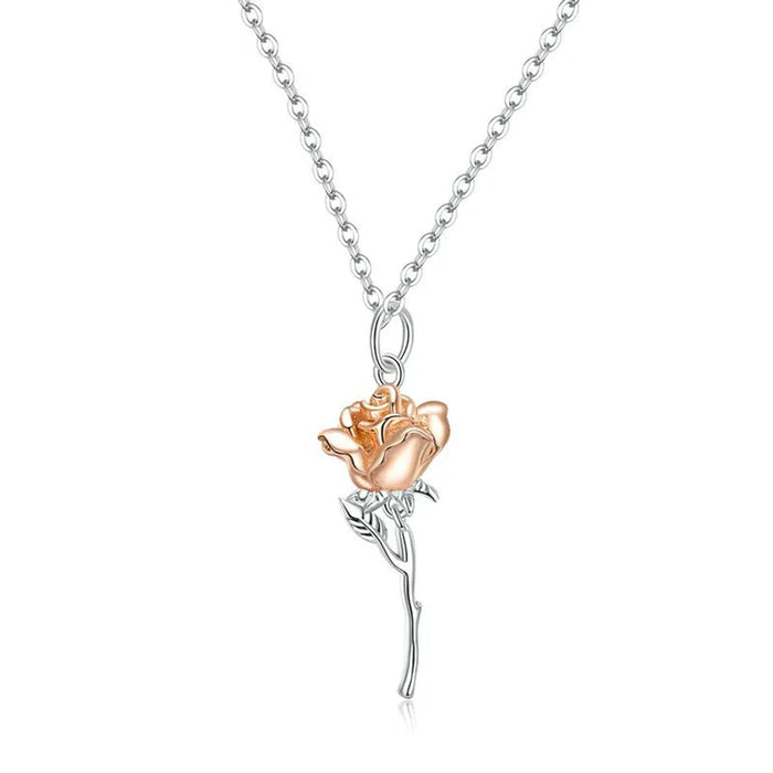Sterling Silver 925 Graceful Rose Pendant Necklace for Women Chain Necklaces Plated platinum Jewelry