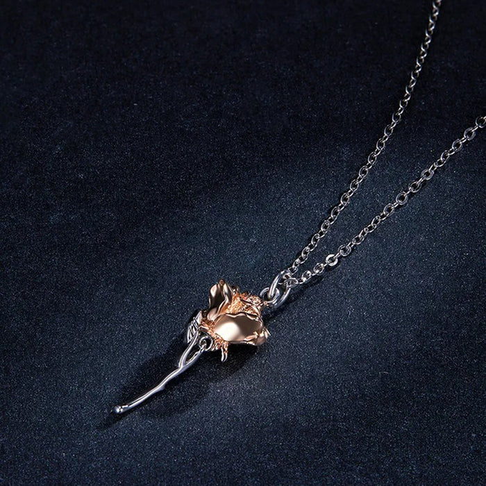 Sterling Silver 925 Graceful Rose Pendant Necklace for Women Chain Necklaces Plated platinum Jewelry