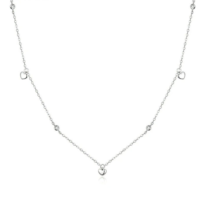 Sterling Silver 925 Pendant Necklace for Women Chain Plated platinum CZ Simple Heart-shaped Necklace Jewelry