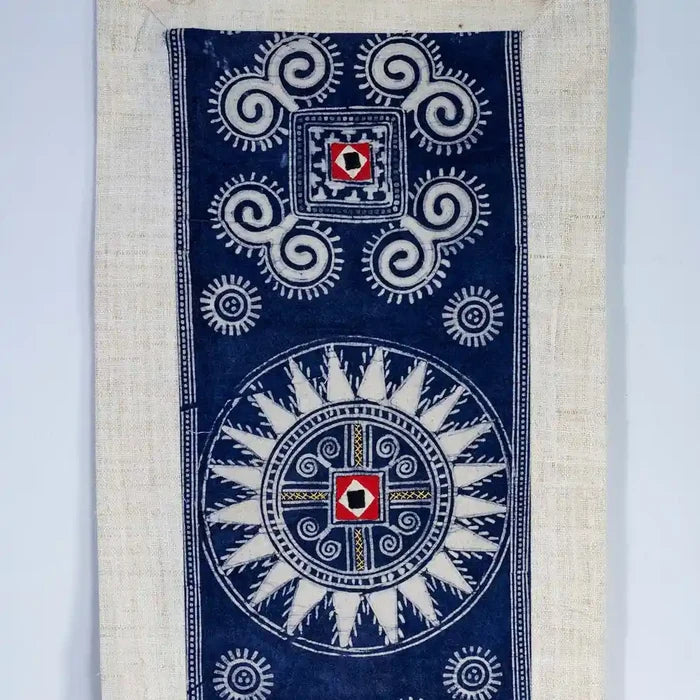 Vindigo indigo hemp batik tapestry close-up fabric detail