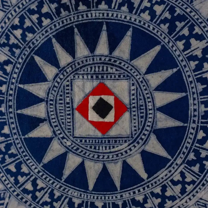 Vindigo indigo cotton batik cushion cover close-up of hand-drawn pattern