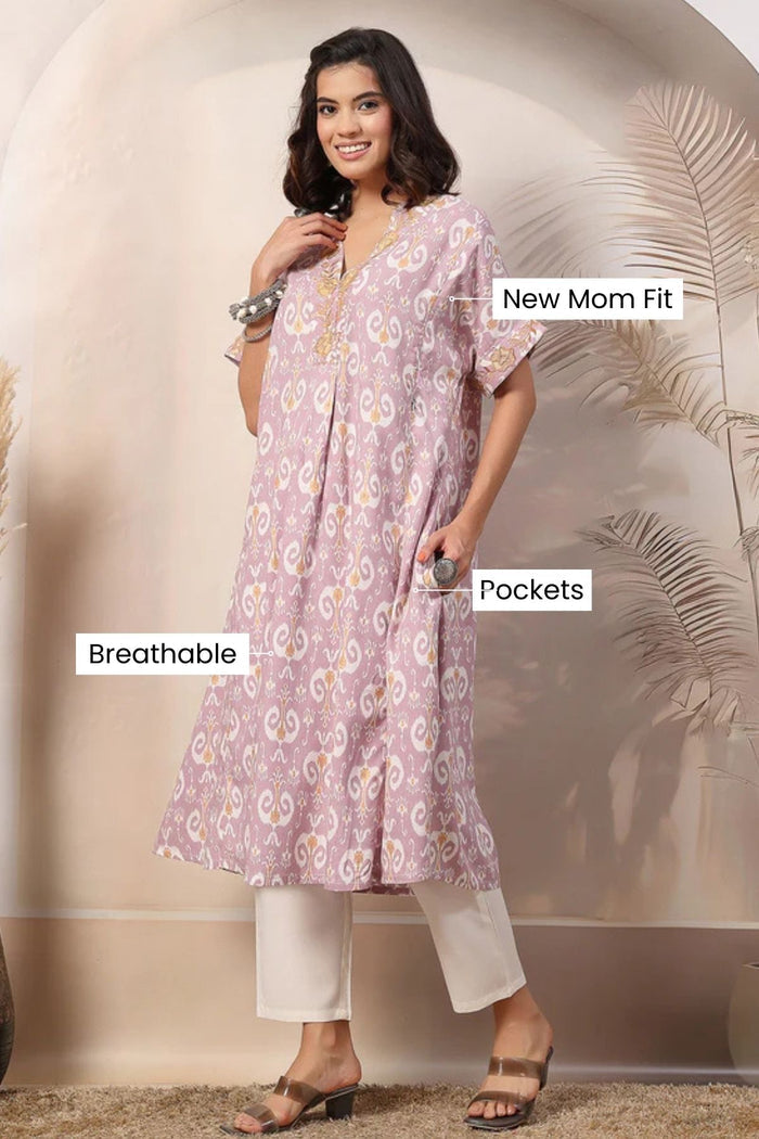 Side profile of the Sunshine Lavender Glow Suit Set, showing the smooth drape of the Rayon fabric.