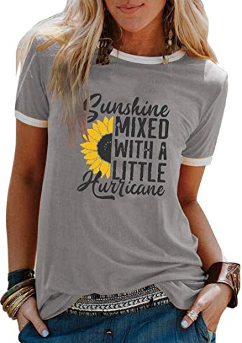 Sunshine Mixed with A Little Hurricane Women Graphic T-Shirt Sunflower Shirt
