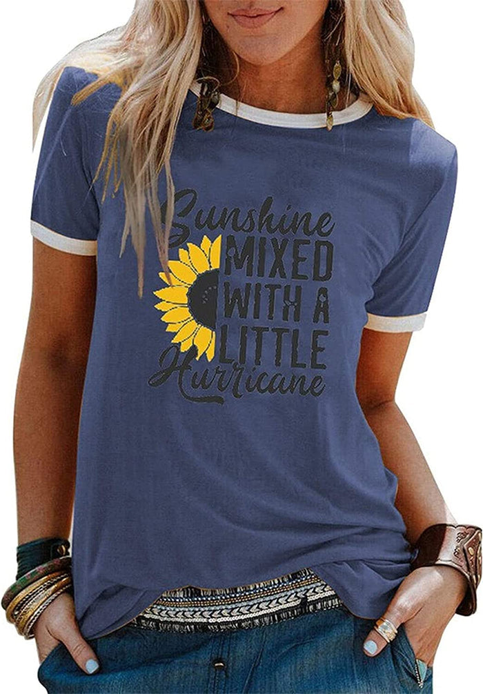 Sunshine Mixed with A Little Hurricane Women Graphic T-Shirt Sunflower Shirt