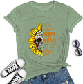 Sunshine Mixed with A Little Hurricane Women Graphic T-Shirt Sunflower Skull Shirt