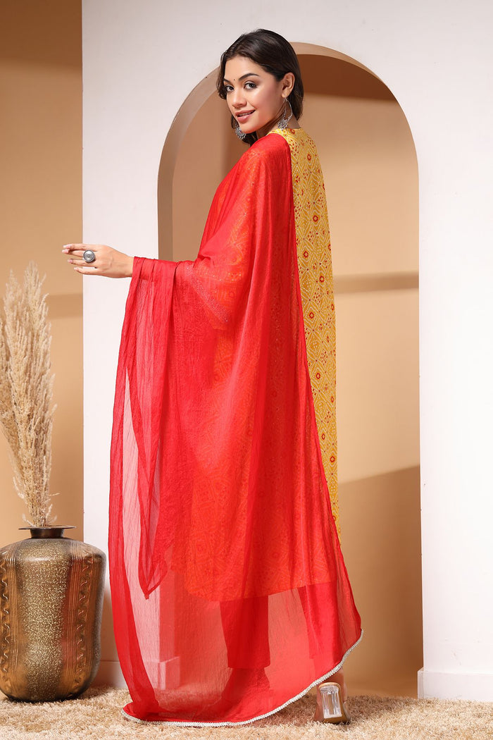 High-quality image of the Rayon texture and finish of the Sunshine Serenade And Kurta Set.