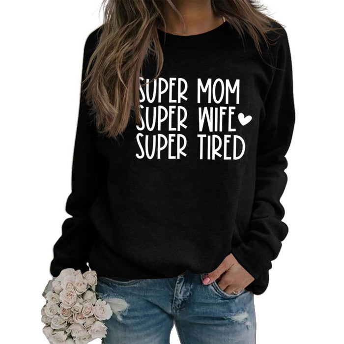 SUPER MOM SUPER WIFE LETTERS HEART BASE LONGSLEEVE DRESS WOMEN