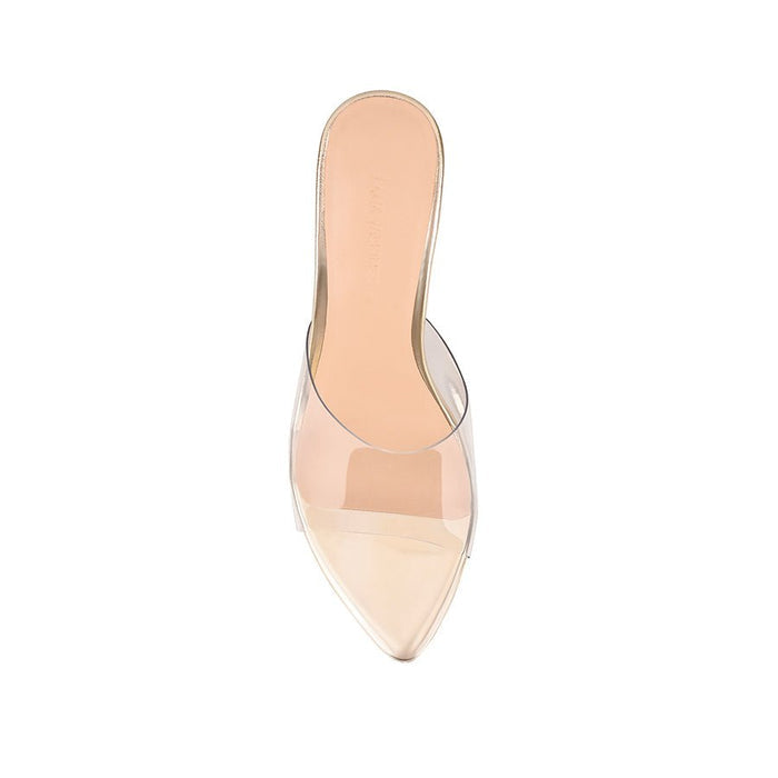 Suzy Wedge Lucite & Gold Metallic Leather - SODA Fashion Haus