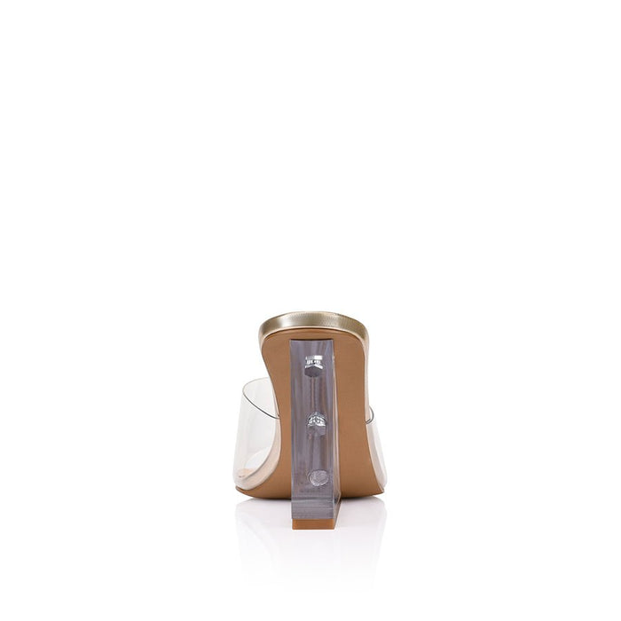 Suzy Wedge Lucite & Gold Metallic Leather - SODA Fashion Haus