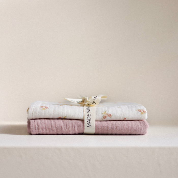 Swaddles Beige Flowers & Pink - Set of 2